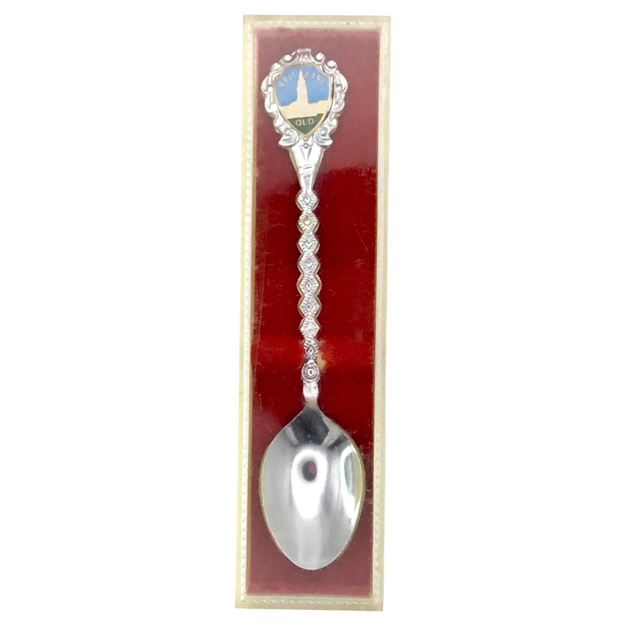 Old Brisbane Souvenir Spoon: Silver Knotted Stem, Australian Coat of Arms