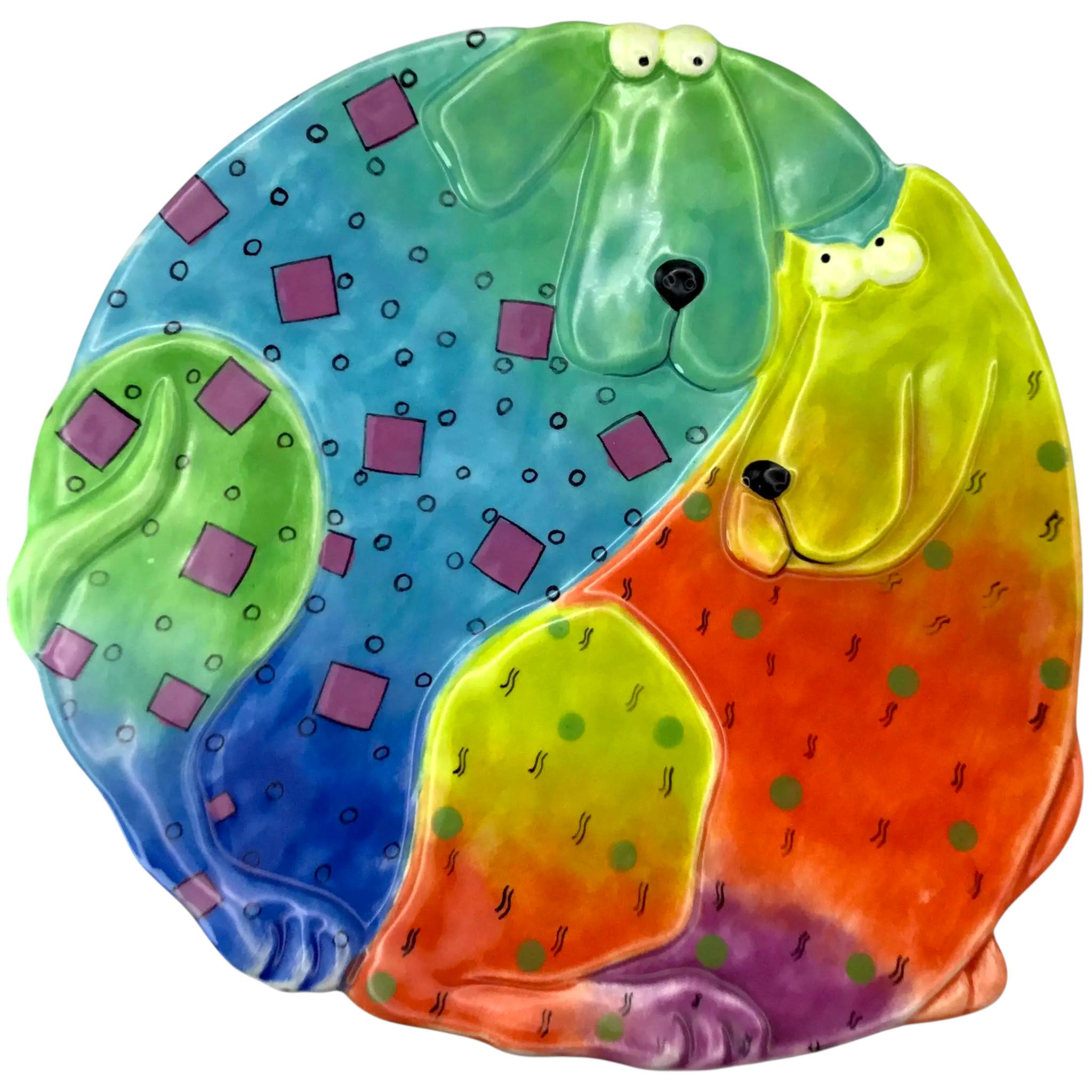 Studio DesignWorks Floppy Dog Decorative Plate 23cm Novelty Blue Green Yellow Red