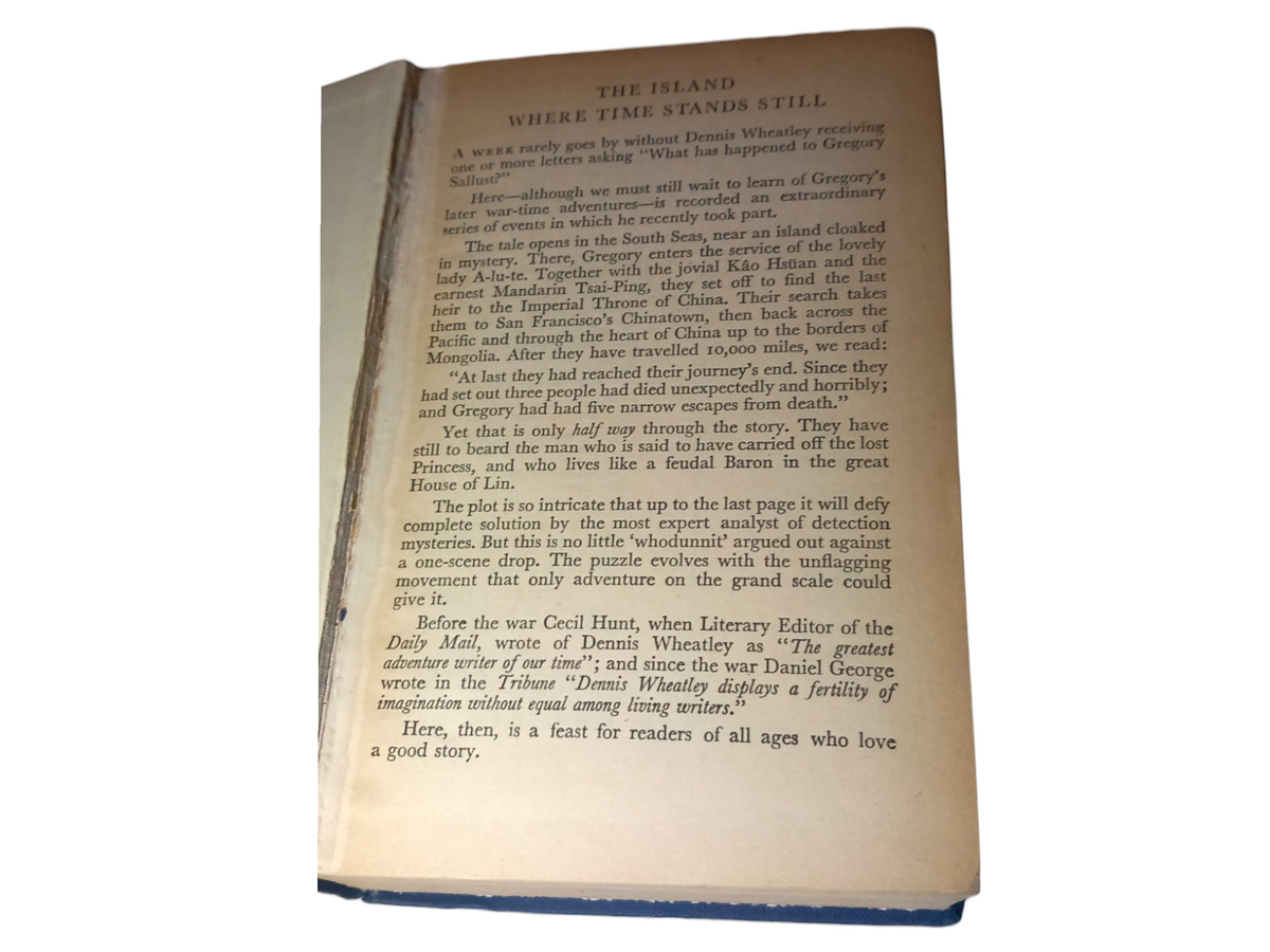 The Island Where Time Stands Still by Dennis Wheatley, 1940 Hardback Book