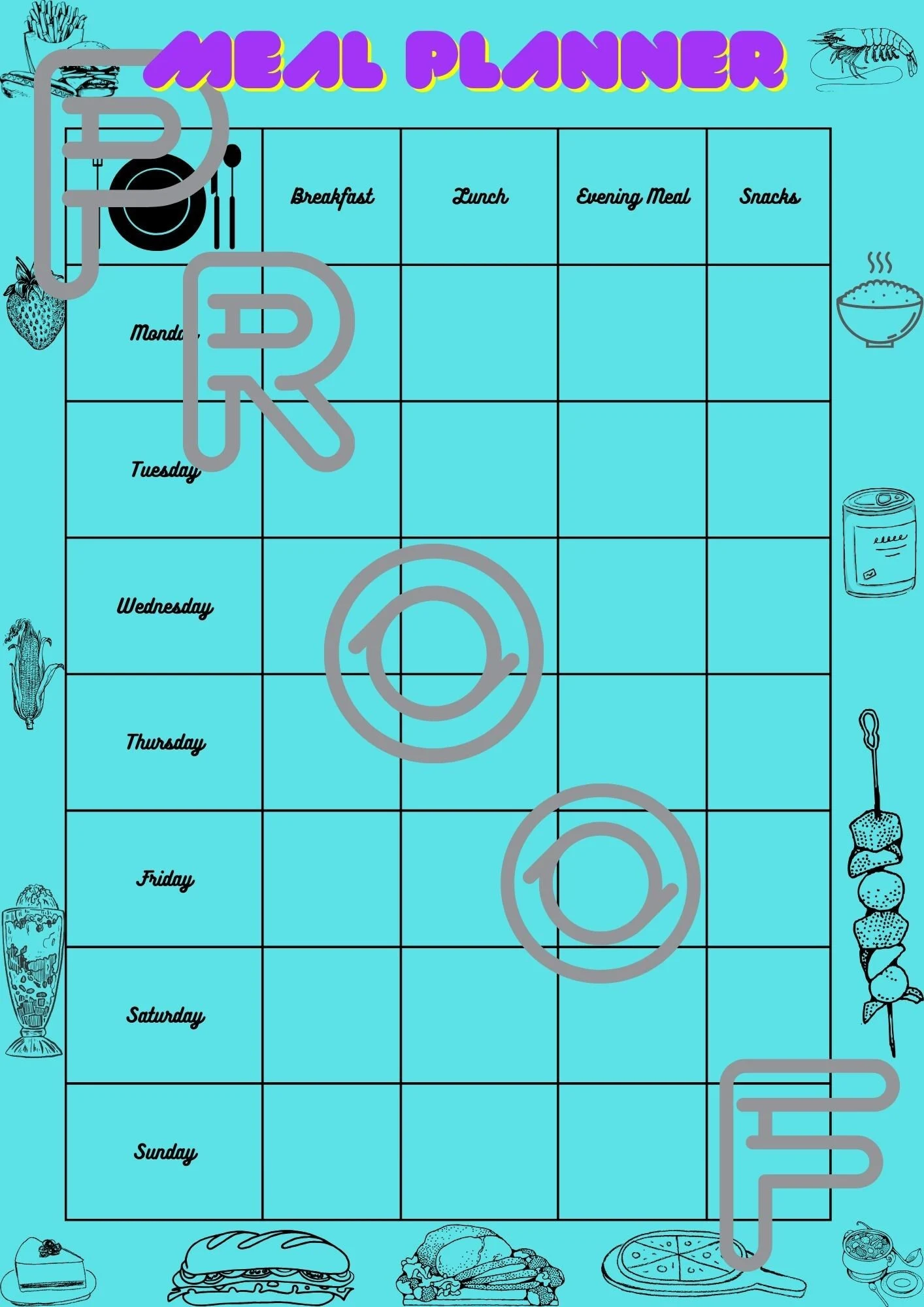 Weekly Meal Planner: Family Budget Printable Template (A4 Digital Download) - Aqua Blue