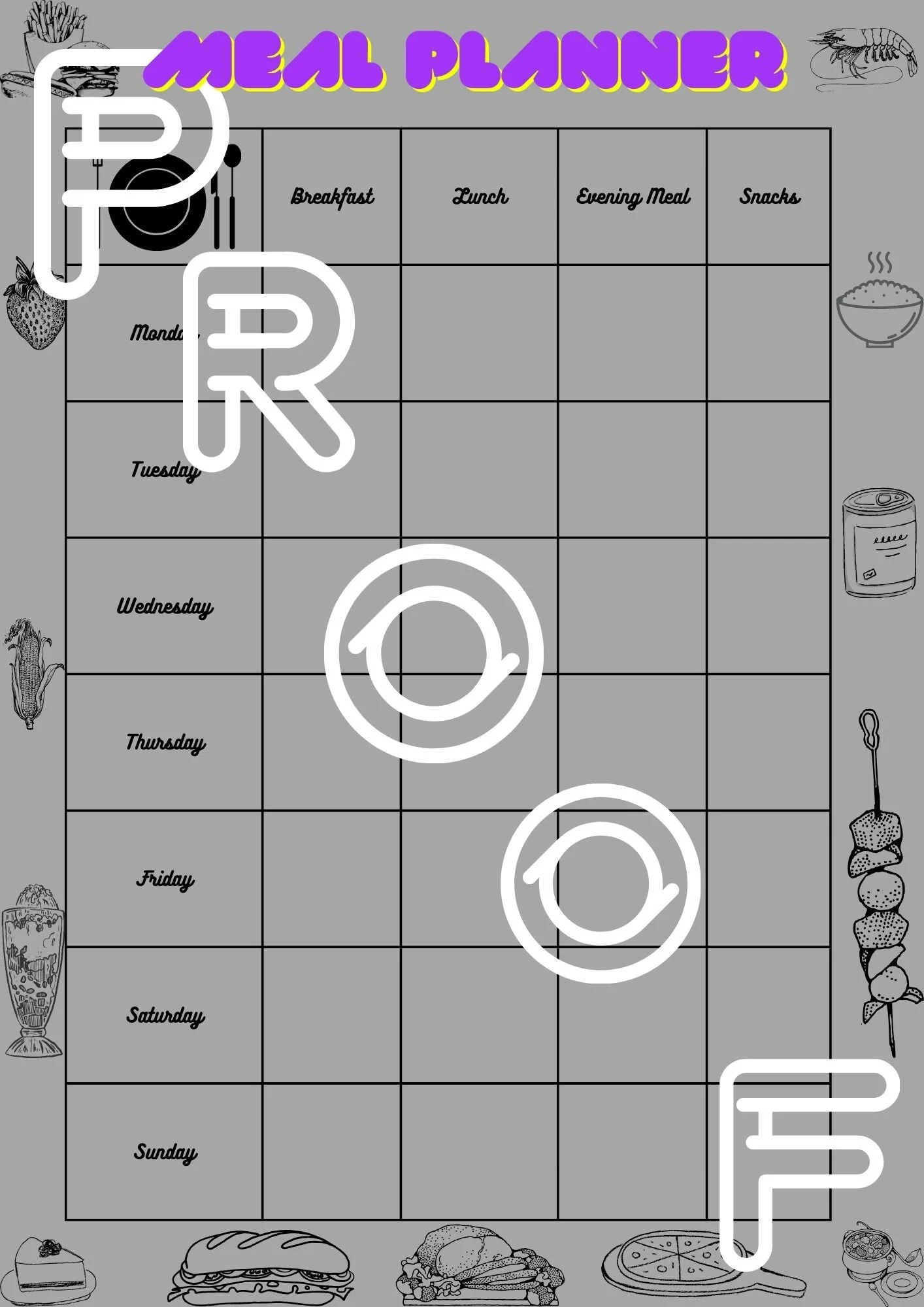 Weekly Meal Planner: Family Budget Printable Template (A4 Digital Download) - Grey