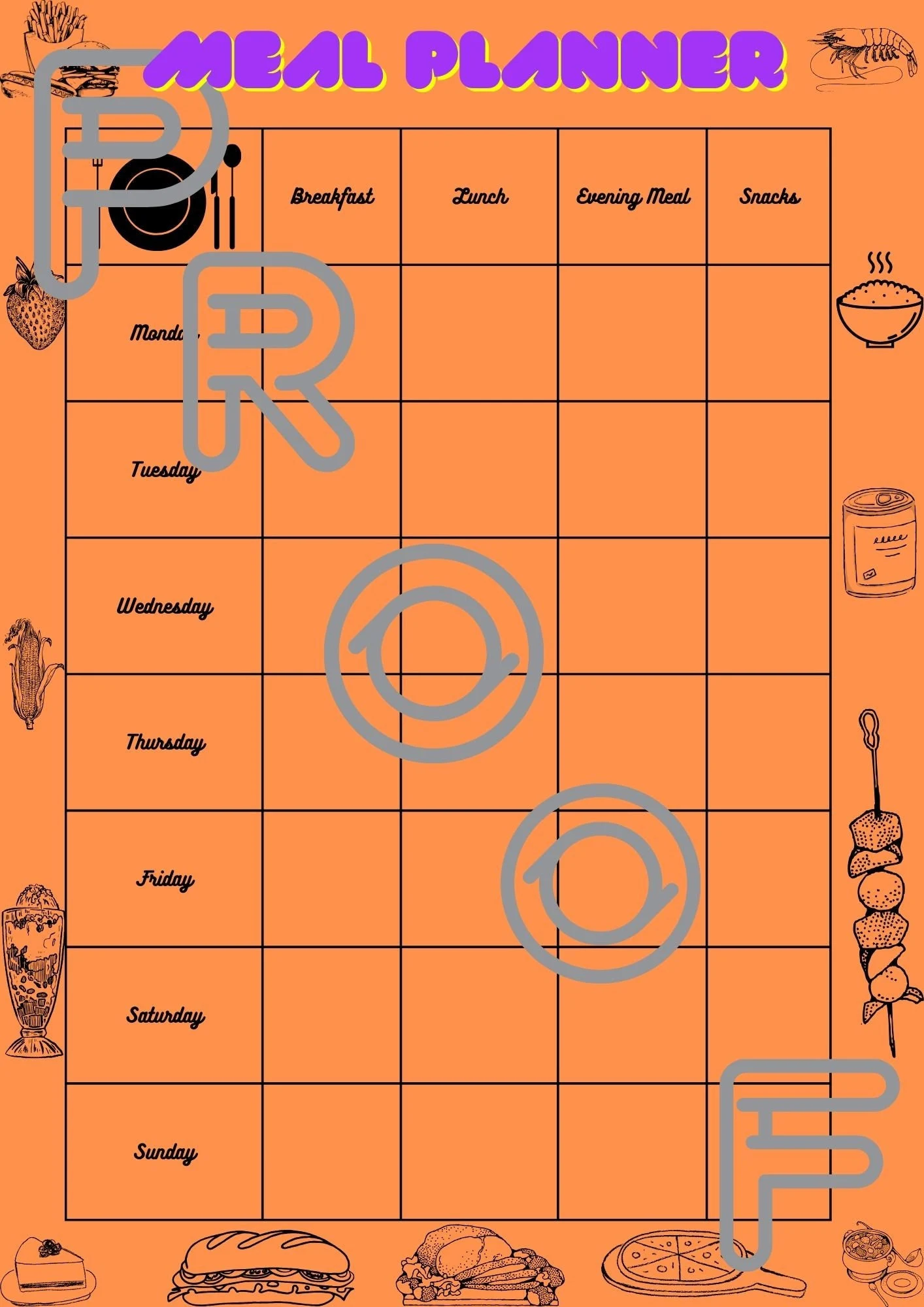 Weekly Meal Planner: Family Budget Printable Template (PDF Digital Download) - Orange