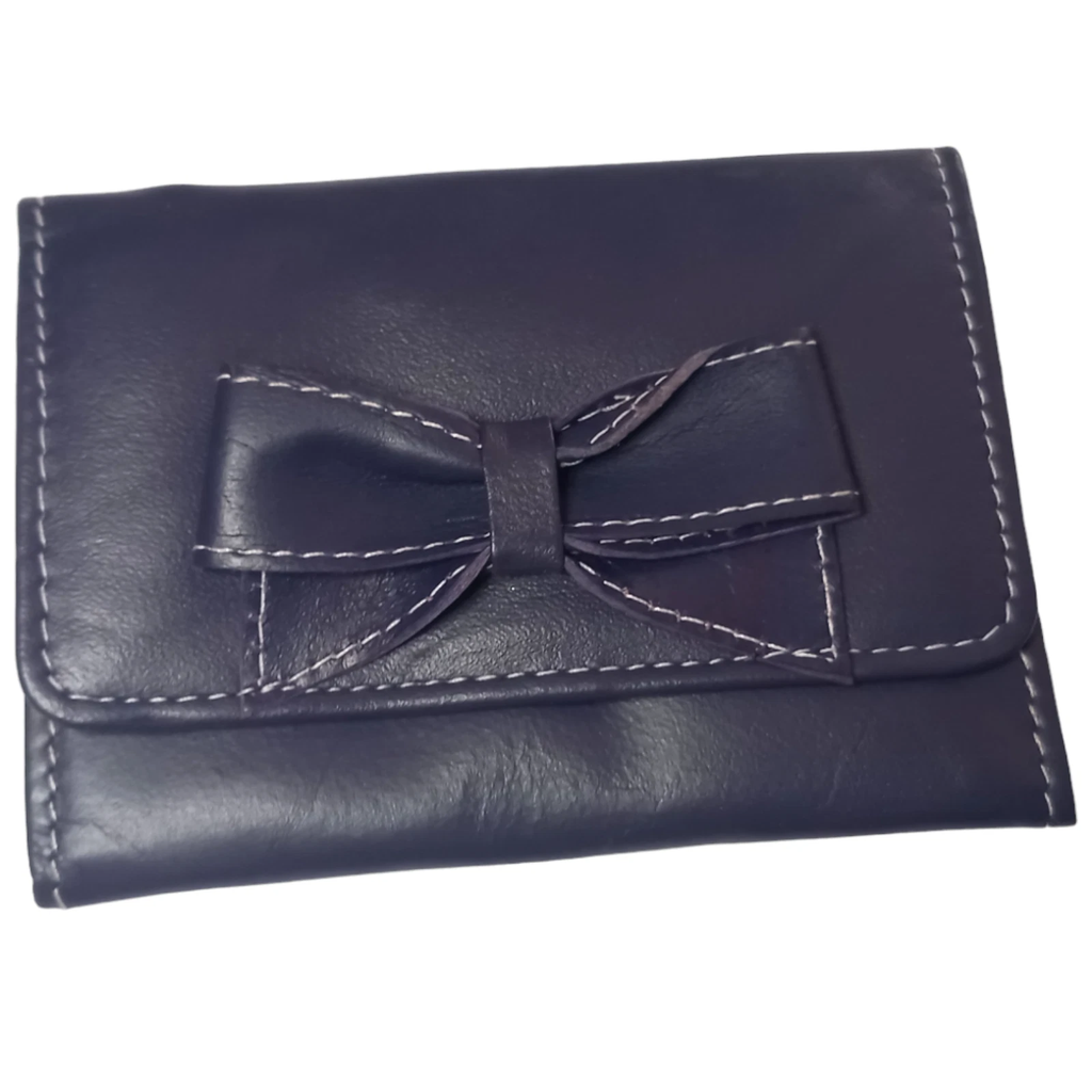 Small Leather Bow Purse - Navy Blue