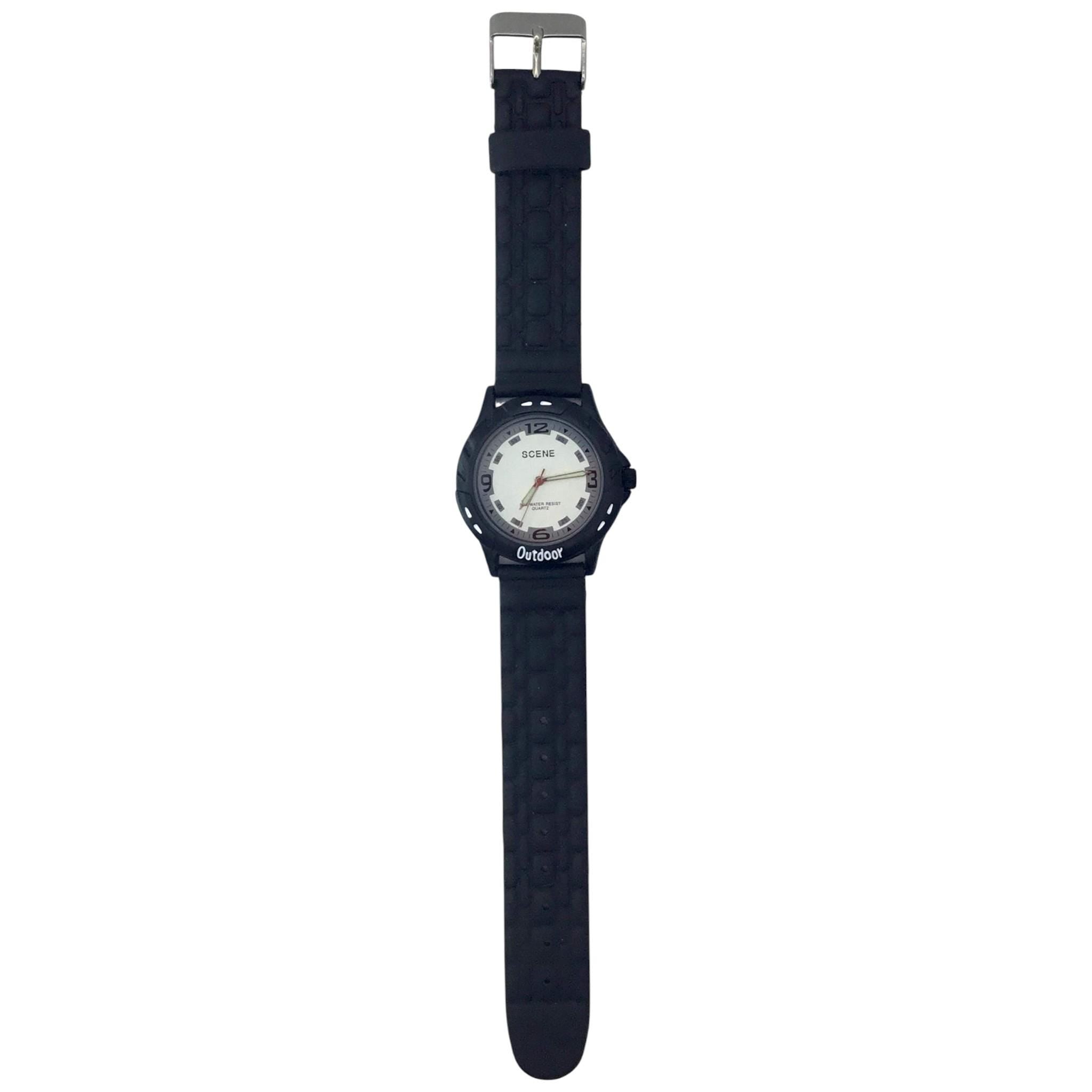 Scene Outdoor Black Men's Watch: Stainless Steel Back, Water Resistant
