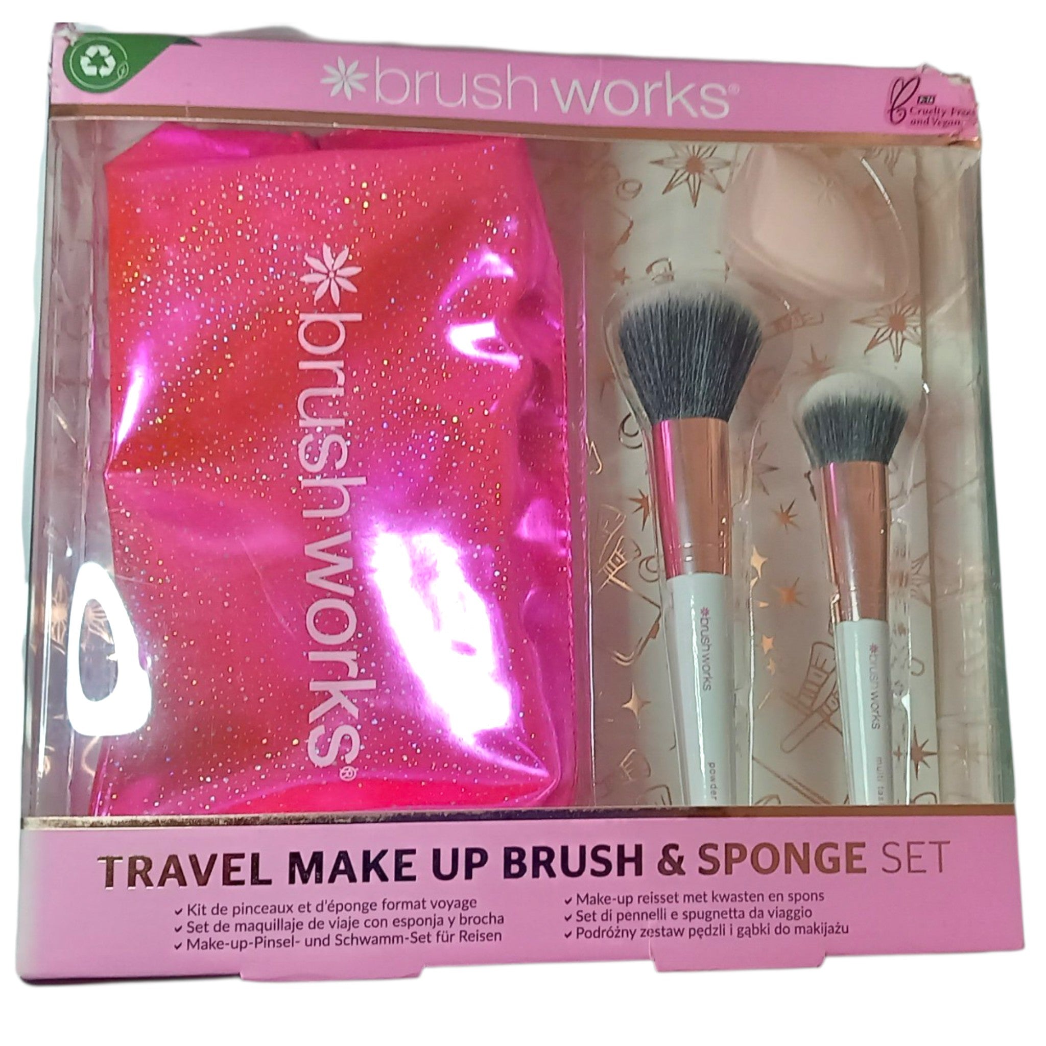 BrushWorks Gift Set Travel Make-Up Brush Sponge Cosmetic Bag Cruelty-Free Vegan
