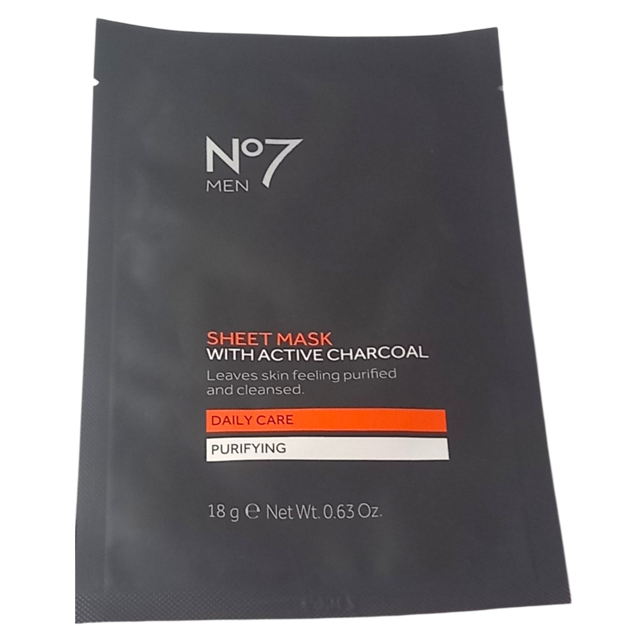 Boots No7 Men Sheet Mask - 18g - Sachet - Active Charcoal - Daily Purifying Skin Cleanse