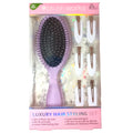 BrushWorks Hair Gift Set Oval Detangling Brush Clips Style Luxury Purple Styling