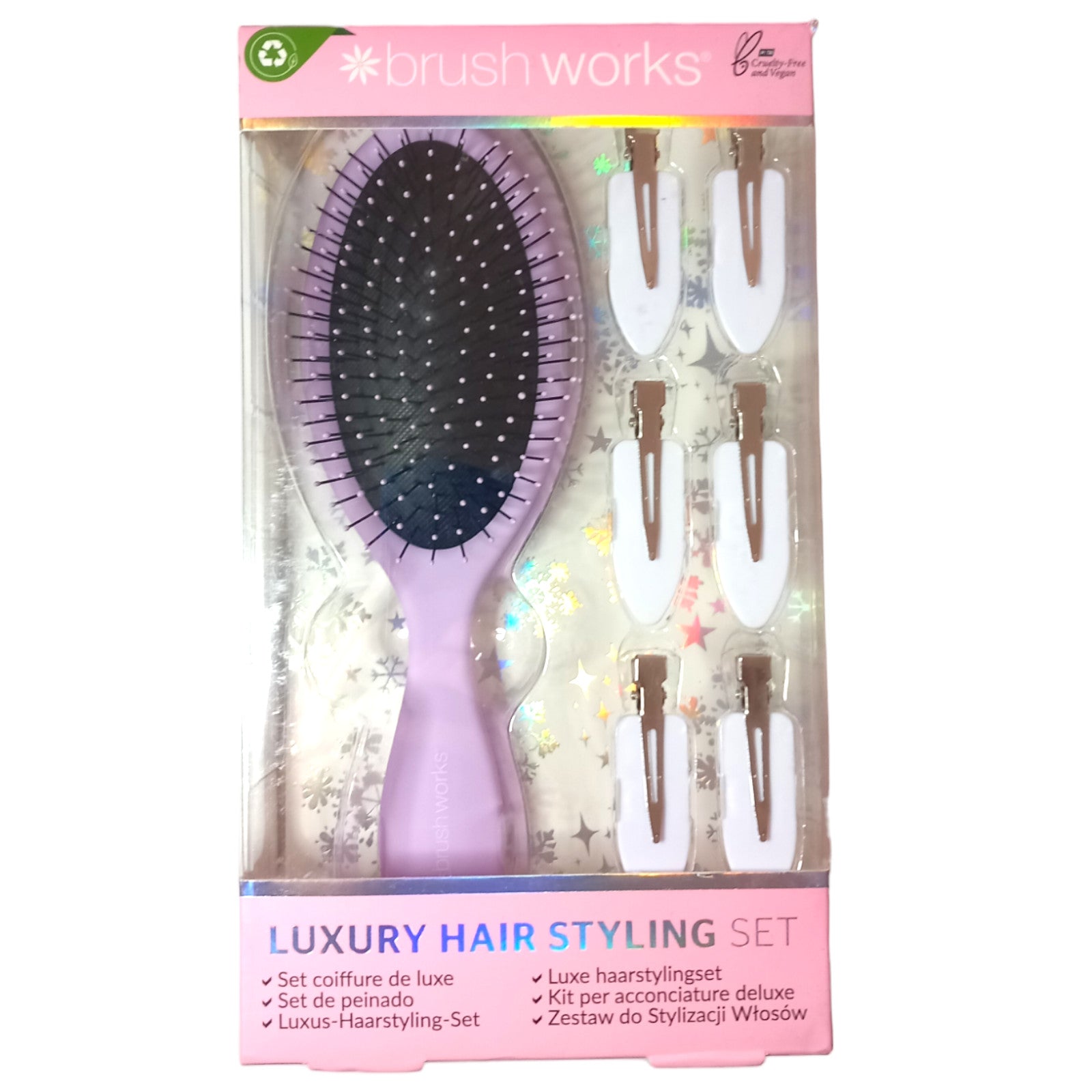 BrushWorks Hair Gift Set Oval Detangling Brush Clips Style Luxury Purple Styling