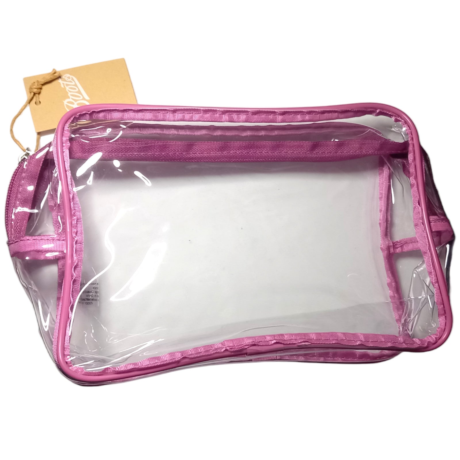 Boots Clear Cosmetics Bag Pink Coloured Trim Plain Beauty Rectangular Make-up