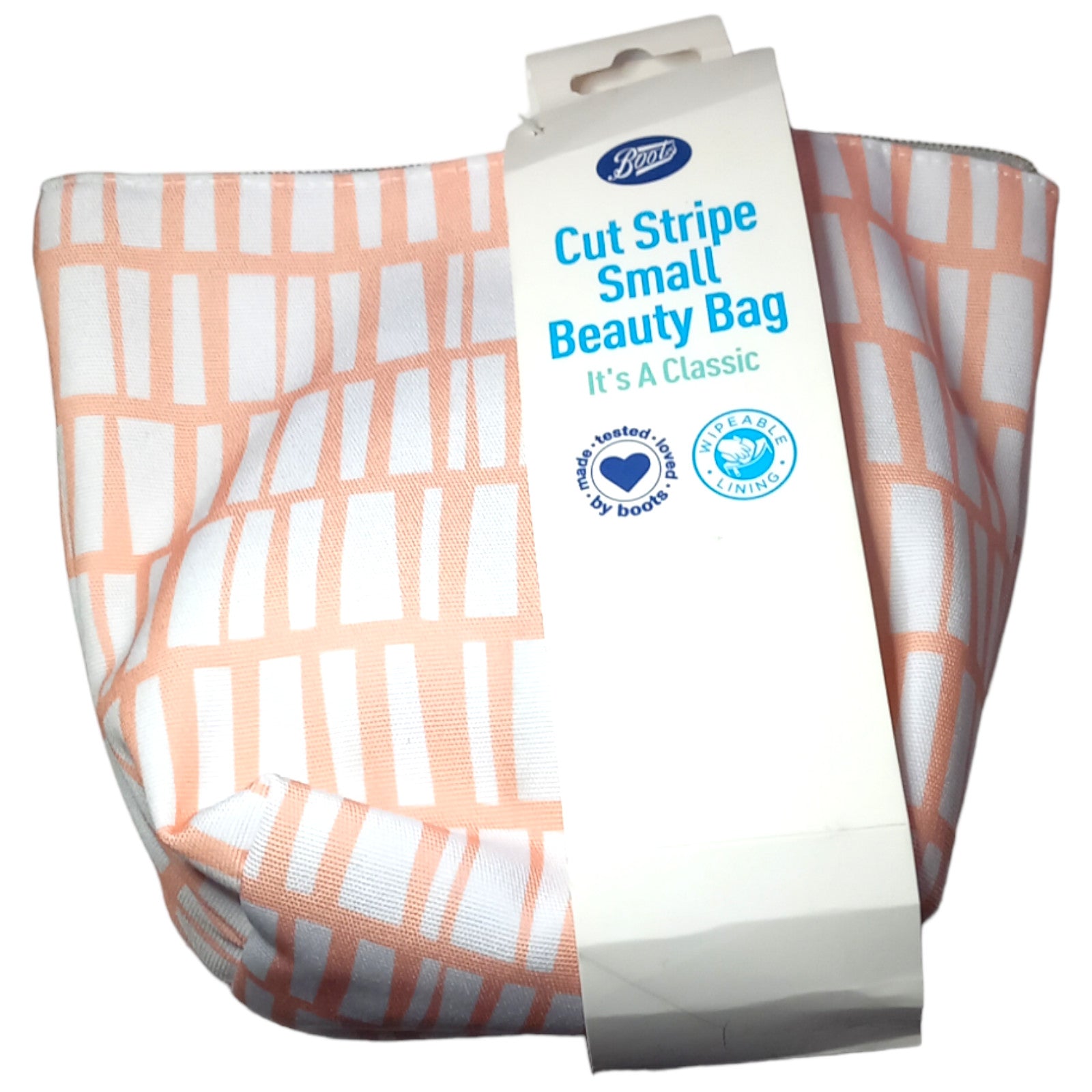 Boots Small Beauty Bag Cut Stripe Orange White Make-up Cosmetics Travel Tools
