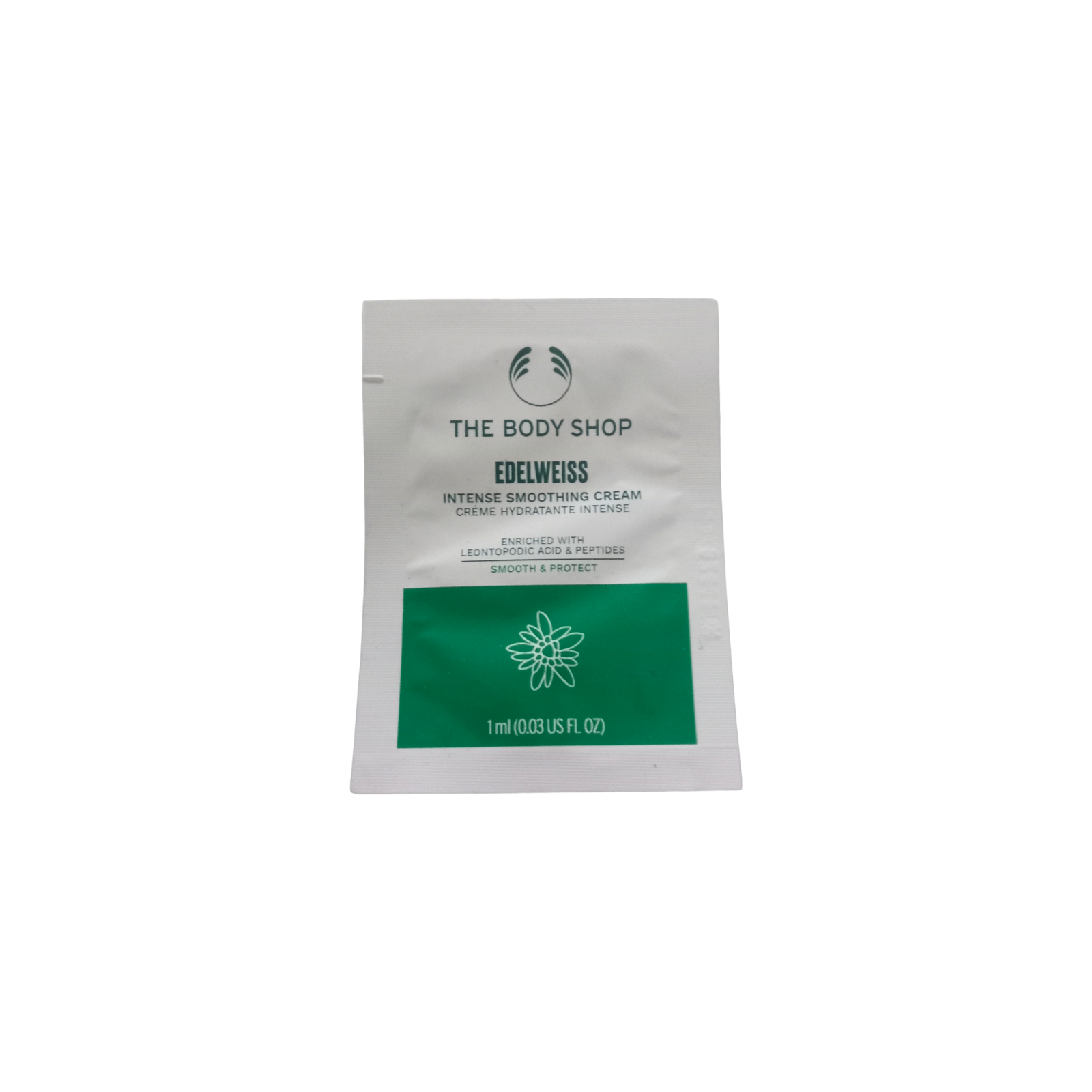 Body Shop Edelweiss Cream 1ml Sample Sachet Intense Smoothing Skin Protect