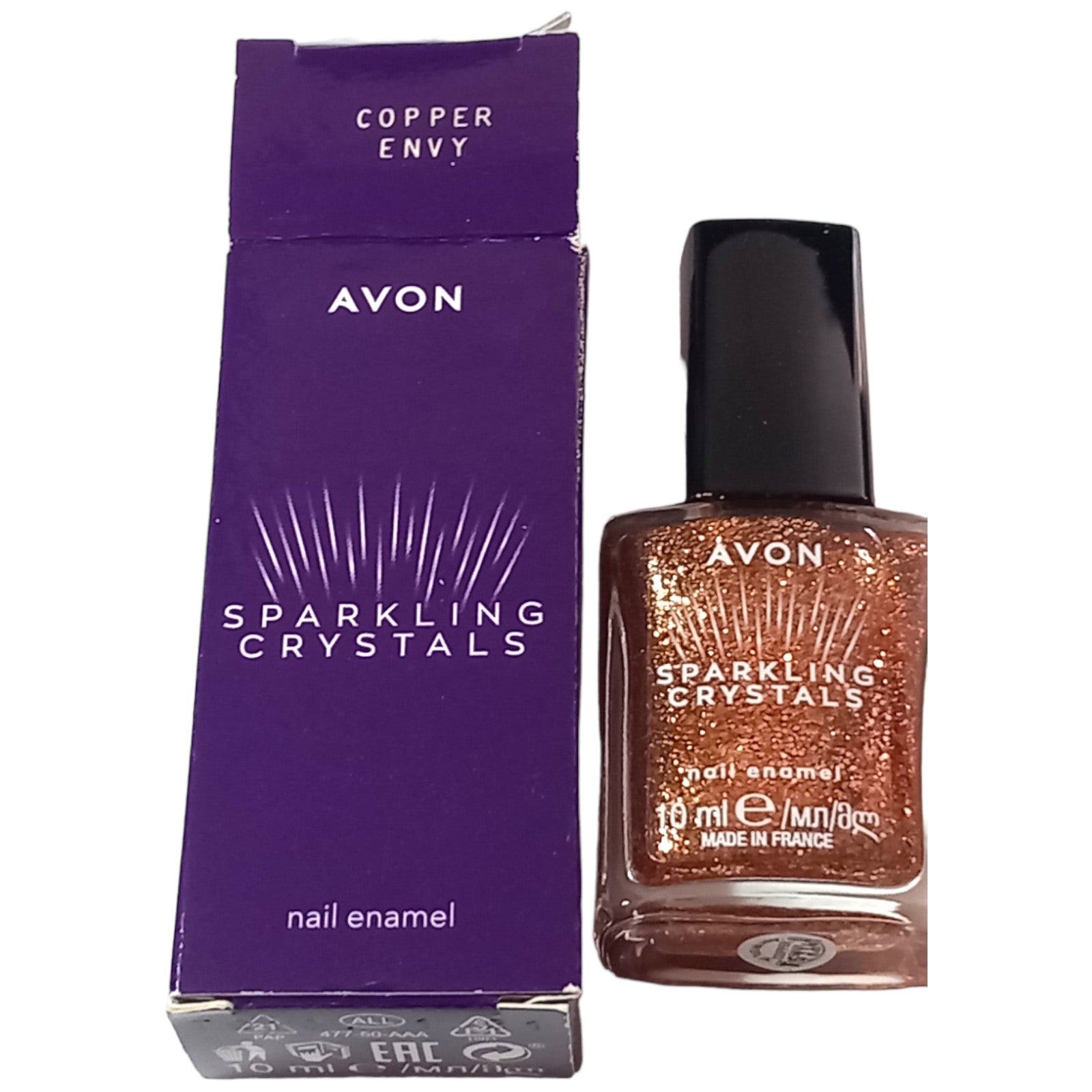 Avon Nail Polish Varnish 10ml Copper Envy Sparkling Crystals Enamel Colour Tip