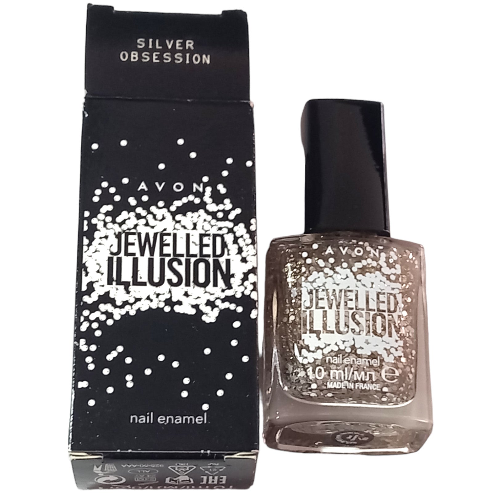 Avon Nail Polish Varnish 10ml Silver Obsession Jewelled Illusion Enamel Nails