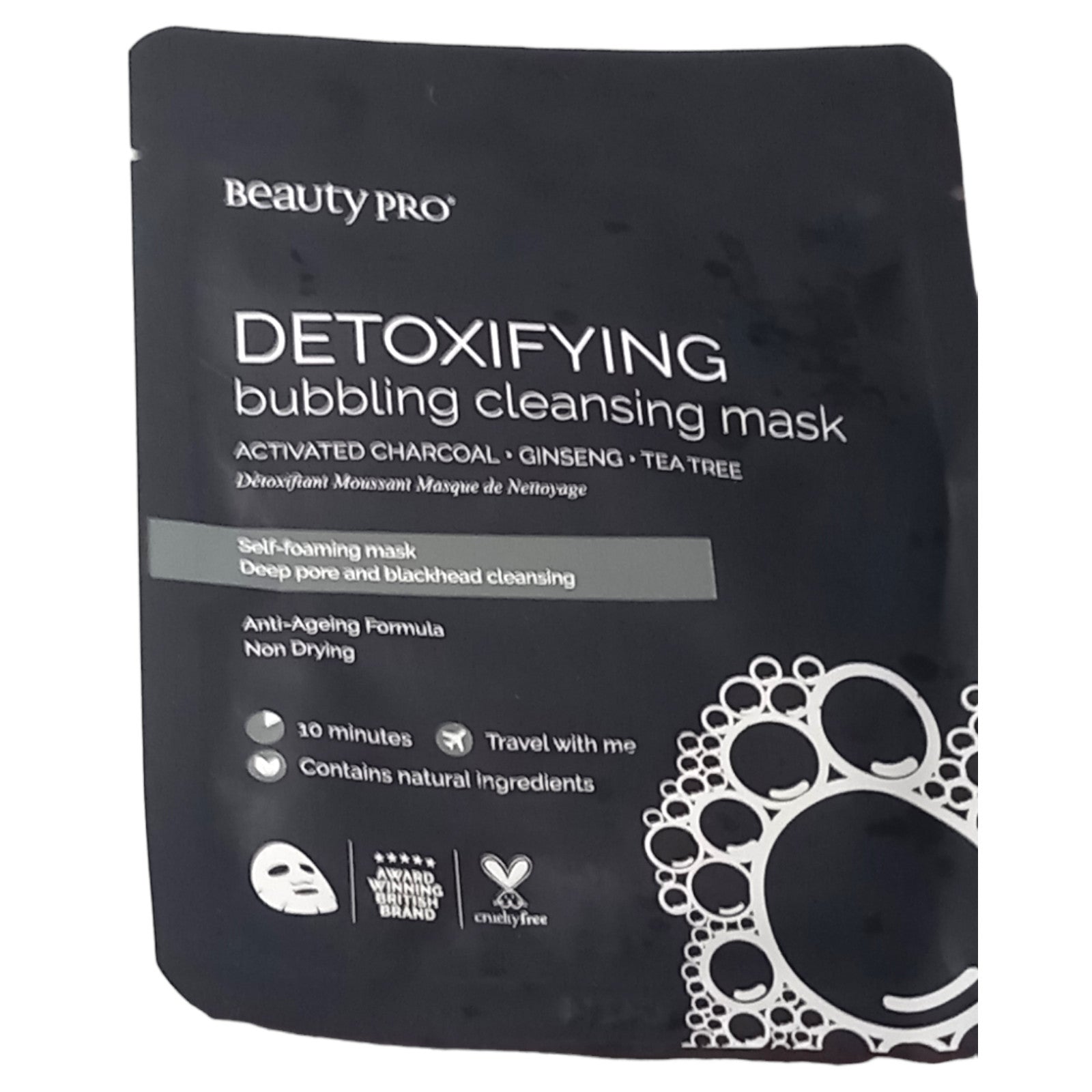 Beauty Pro Sheet Mask 20ml Active Charcoal Detoxifying Bubbling Cleansing Face