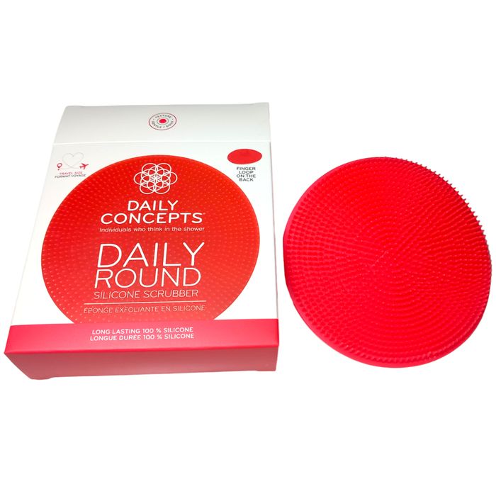 Daily Concepts Round Silicone Scrubber Red Long Lasting Skin Exfoliator Travel