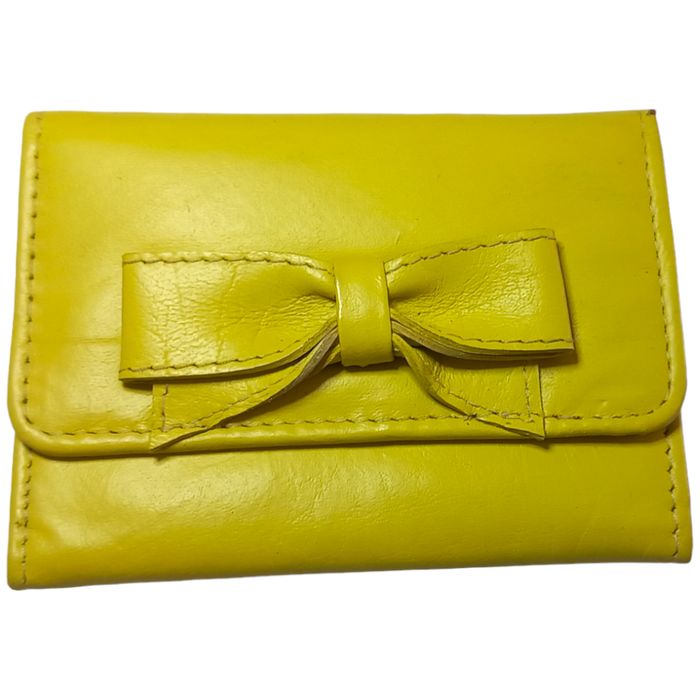 Purse Small Leather Bow Yellow Ladies Women Wallet Genuine Cash Money Colour