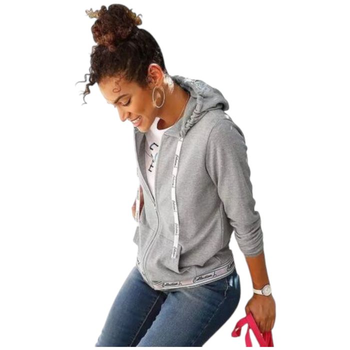 Collection L Hooded Jacket Size 26 Grey Ladies Women Light Hoodie Jersey Logo