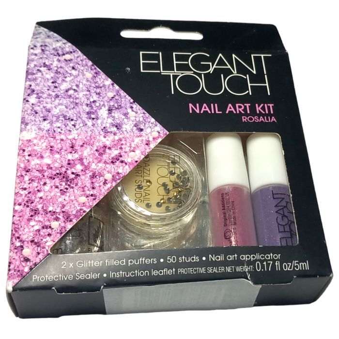 Elegant Touch Nail Art Kit Rosalia Glitter Studs Sealer Applicator Dazzle