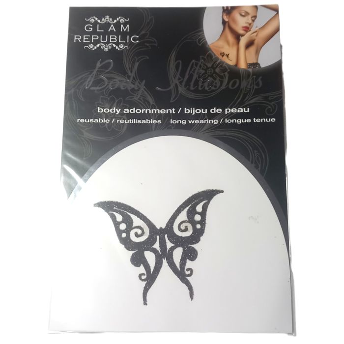 Glam Republic Body Adornment Black Velvet Butterfly Illusion Reusable Temp