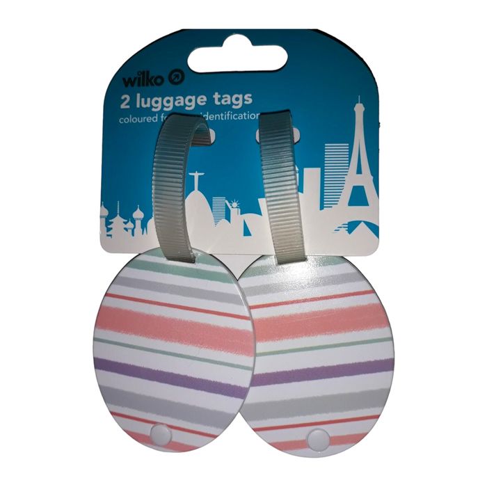 Luggage Tags Pair Striped Holiday Suitcase Bag Identification Travel Name Wilko