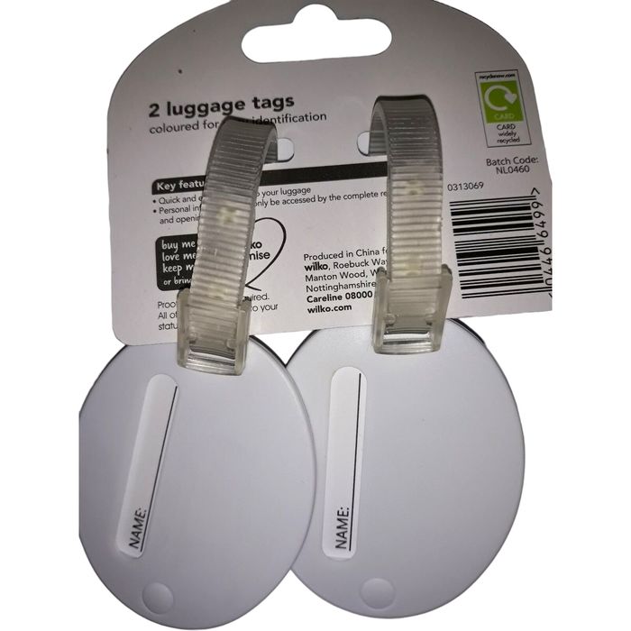 Luggage Tags Pair Striped Holiday Suitcase Bag Identification Travel Name Wilko