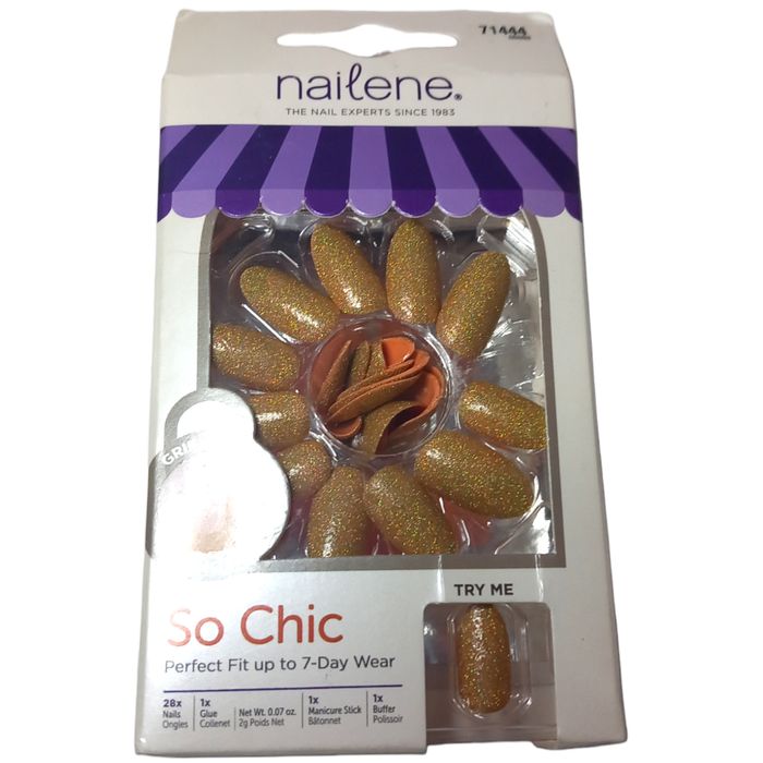 Nailene So Chic Gold Glitter False Nails 71444
