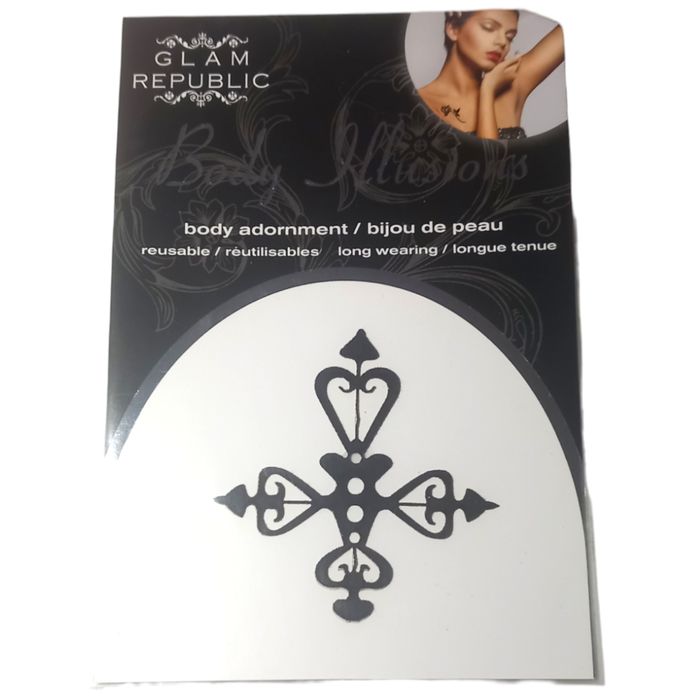 Glam Republic Body Adornment Black Velvet Cross Illusion Reusable Colour Temp