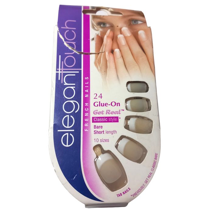 Elegant Touch Classic French False Nails 24 Glue On Nail Short Length Bare 20500