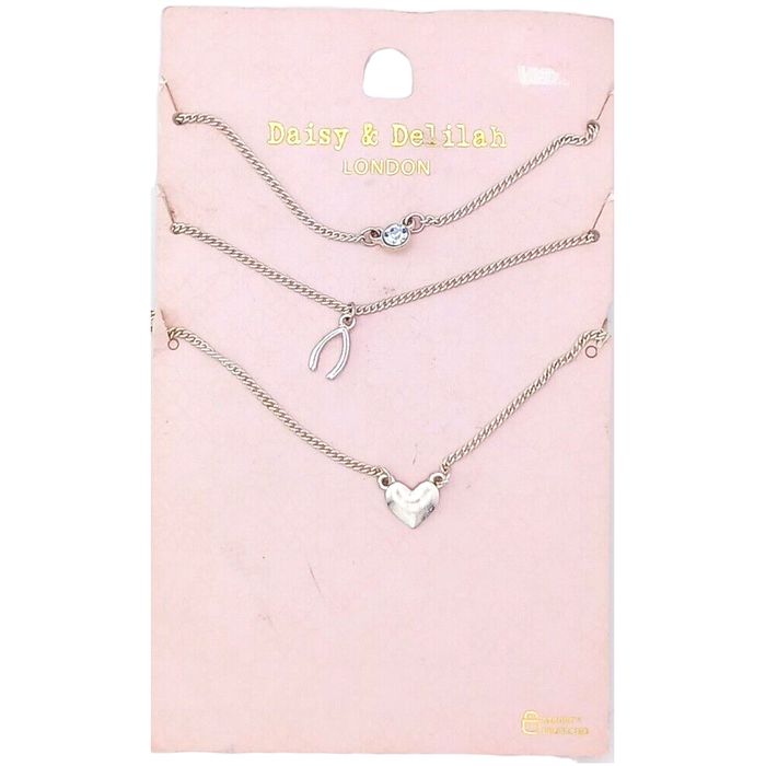 Daisy and Delilah Necklaces Set of 3 Silver-Coloured Chain Heart Costume
