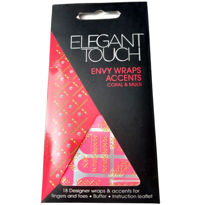 Elegant Touch Envy Nail Wraps Accents Coral and Multi Designer Nails Quick Tip