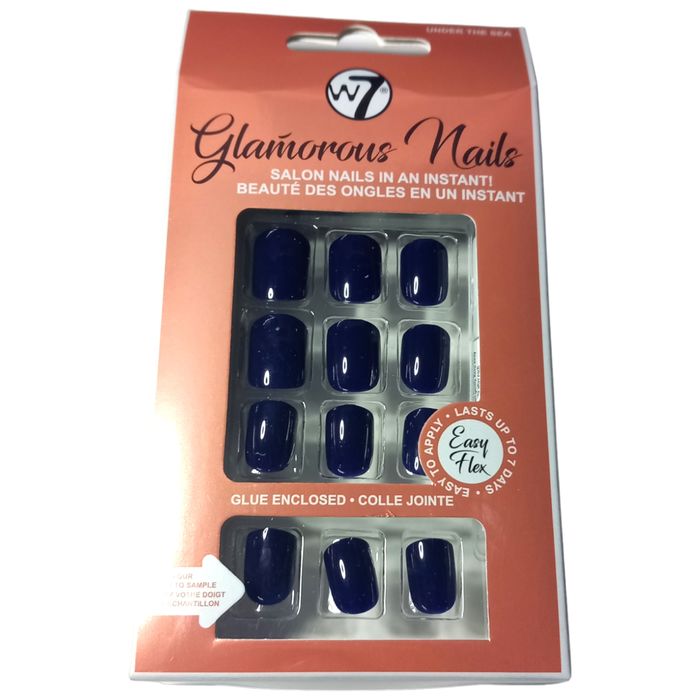 W7 Glamorous False Nails Under the Sea Dark Blue Easy Apply Flex Nail Colour Tip