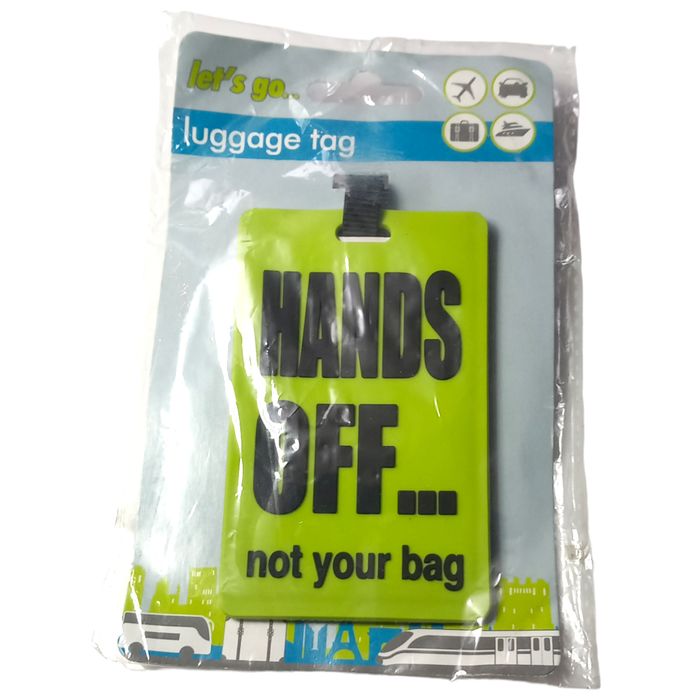 Lets Go Luggage Tag x1 Green Hands Off Not Your Bag Suitcase Holiday Travel