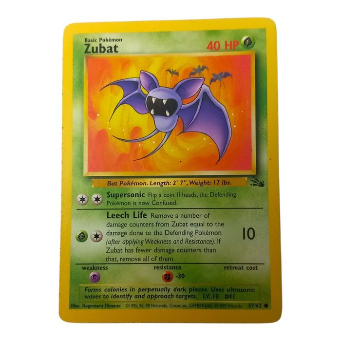 Pokemon Zubat 57/62 Fossil Common WOTC Vintage TCG MP