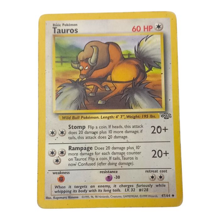 Pokémon Tauros 47/64 Jungle Uncommon WOTC Vintage TCG MP