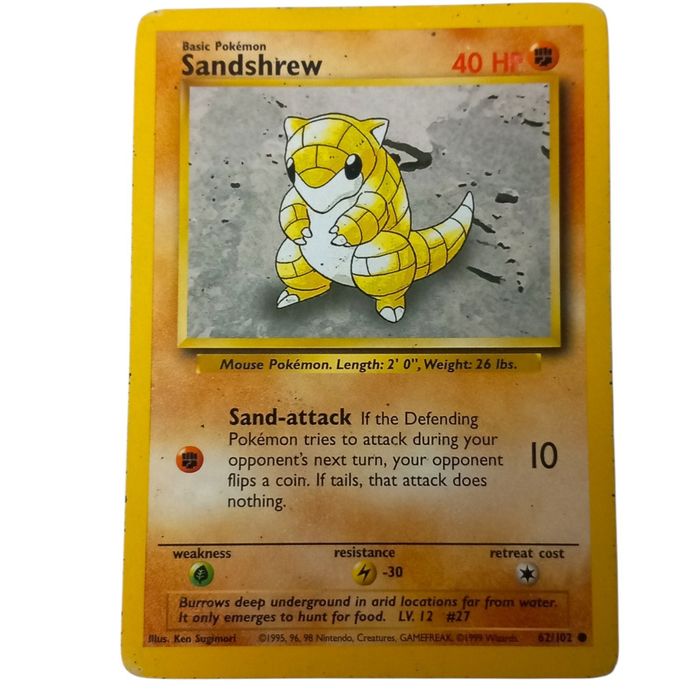 Pokemon Sandshrew 62/102 Base Set Common WOTC Vintage TCG MP