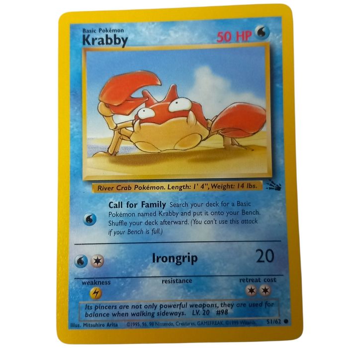 Pokemon Krabby 51/62 Fossil Common WOTC Vintage TCG MP