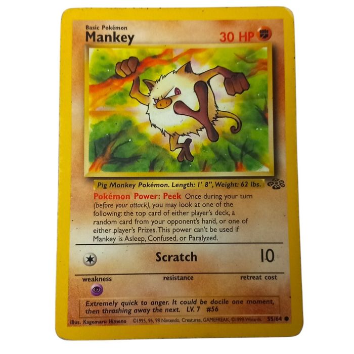 Pokemon Mankey 55/64 Jungle Common WOTC Vintage TCG MP