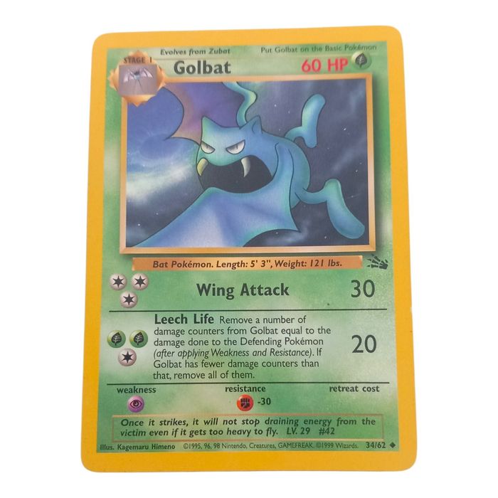 Golbat 34/62 – Uncommon Fossil – MP – WOTC Pokémon Card