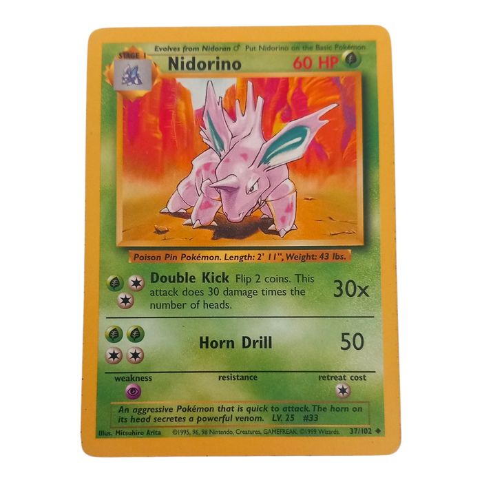 Nidorino 37/102 Base Set Uncommon MP WOTC Pokémon Card
