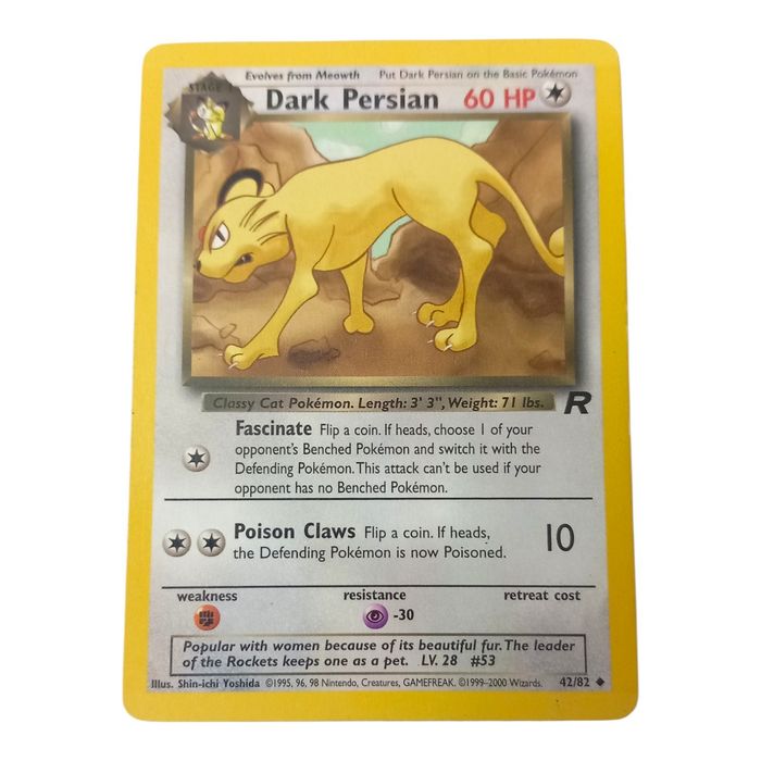 Pokémon Dark Persian 42/82 Team Rocket MP Uncommon WOTC Stage 1 Regular