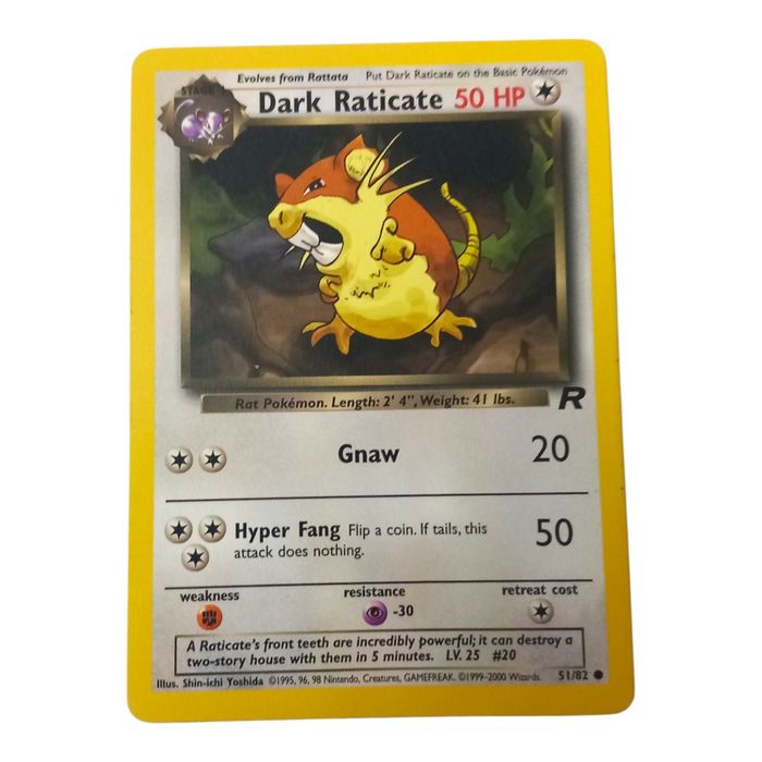 Pokémon Dark Raticate 51/82 Team Rocket MP Common WOTC Stage 1 Regular