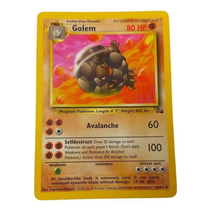 Pokémon Golem 36/62 Fossil MP Uncommon WOTC Stage 2 Non Holo