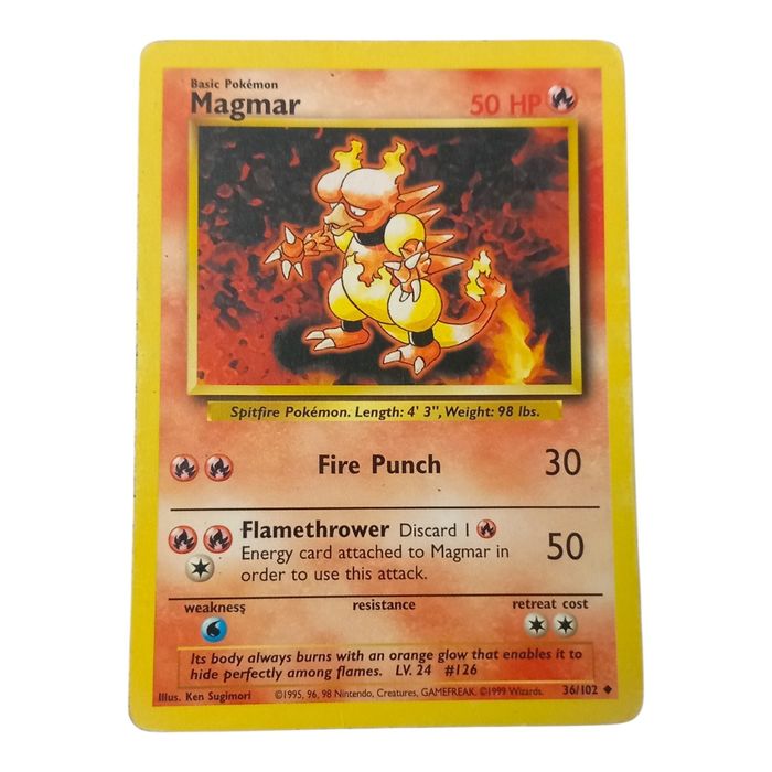 Magmar 36/102 MP Uncommon Base Set WOTC Pokémon TCG Card Basic Regular