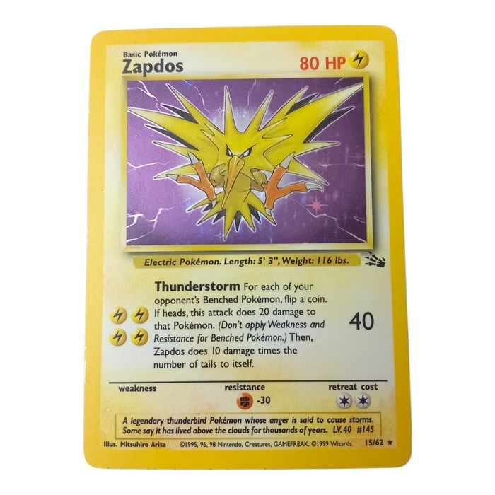 Zapdos 15/62 Fossil Holo MP WOTC Original Pokemon TCG Card Basic Legendary