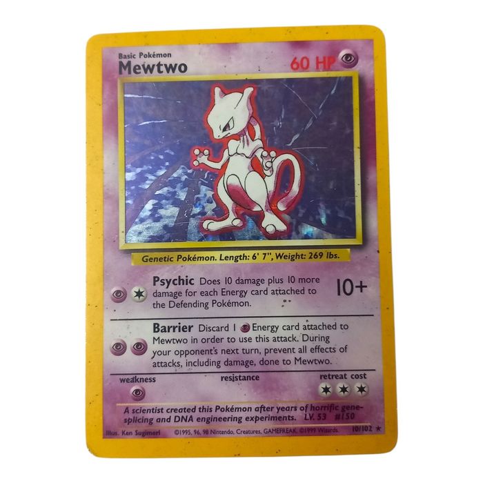 Mewtwo 10/102 Base Set Holo MP WOTC Original Pokemon TCG Card Basic Rare