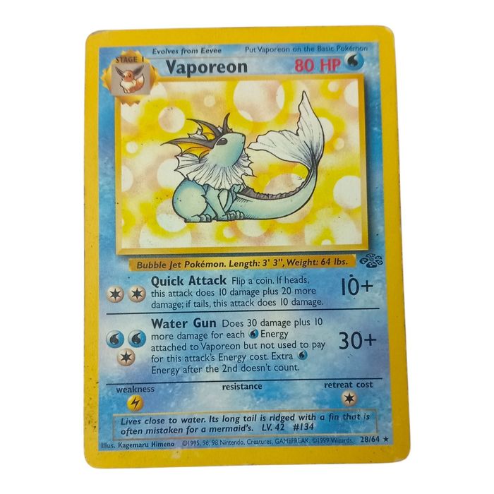 Vaporeon 28/64 Jungle Rare MP WOTC Pokemon TCG Card Stage 1 Regular