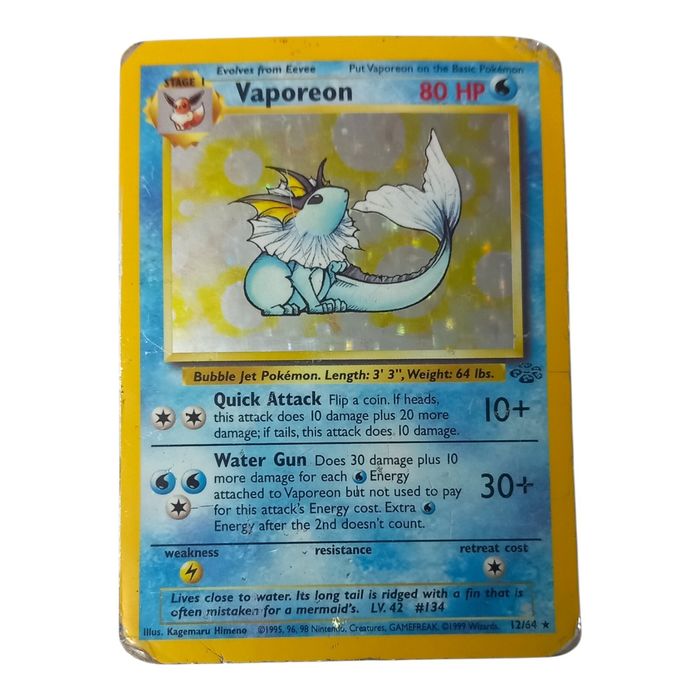 Pokémon TCG Vaporeon Jungle 12/64 Unlimited Holo Rare Stage 1 HP Card
