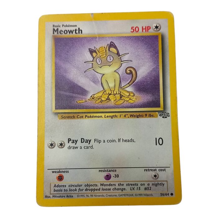 Pokémon TCG Meowth Jungle 56/64 Common WOTC Damaged