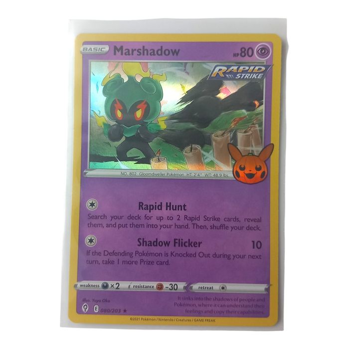 Marshadow 080/203 Trick or Trade 2022 Pokemon TCG Card NM Pumpkin Stamp
