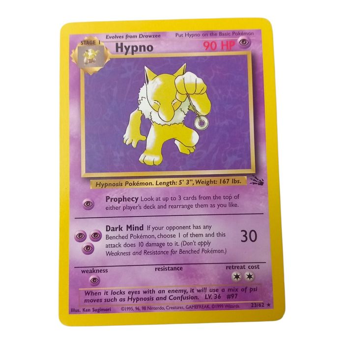 Hypno 23/62 Fossil Rare LP WOTC Pokémon TCG Card Stage 1 Regular